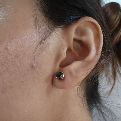 14Kt Gold 1.50 Ct Genuine Natural Rose Cut Black Diamond Round Stud Earrings