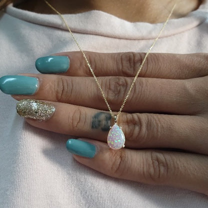 14Kt Gold Pink Opal Teardrop Pendant