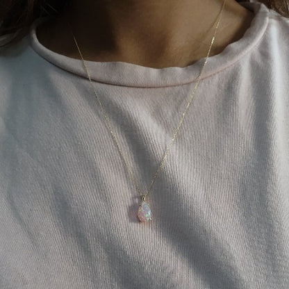 14Kt Gold Pink Opal Teardrop Pendant