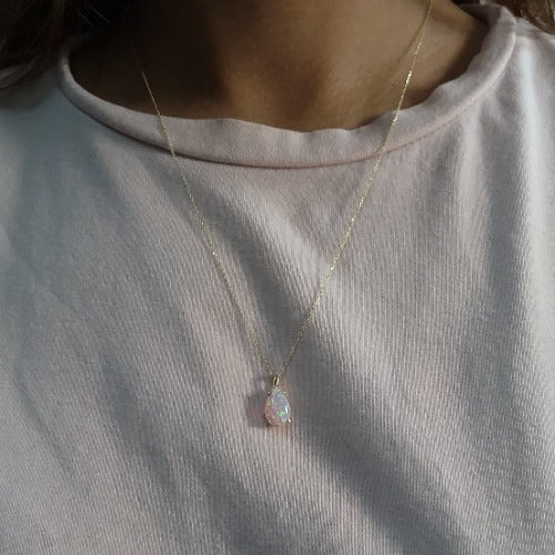 14Kt Gold Pink Opal Teardrop Pendant