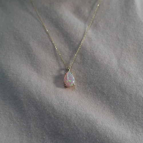 14Kt Gold Pink Opal Teardrop Pendant