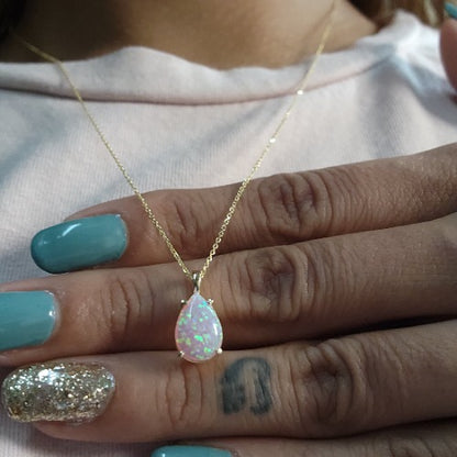 14Kt Gold Pink Opal Teardrop Pendant