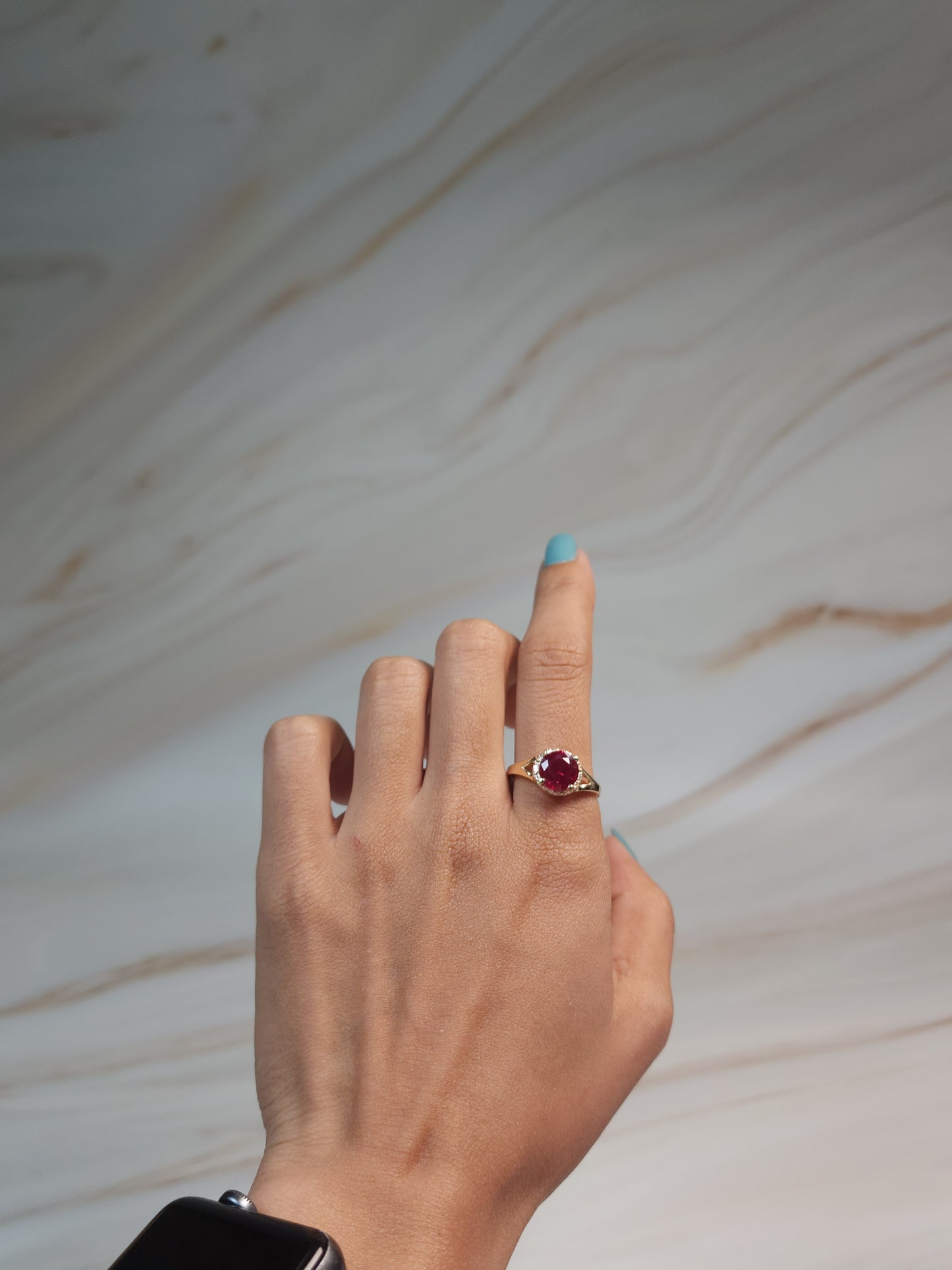 14Kt Gold 2 Ct Created Ruby & Diamond Halo Design Round Ring