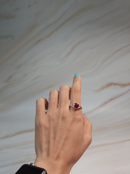 14Kt Gold 2 Ct Created Ruby & Diamond Halo Design Round Ring