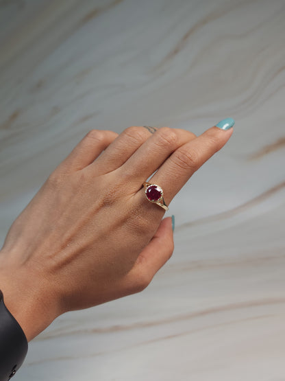 14Kt Gold 2 Ct Created Ruby & Diamond Halo Design Round Ring