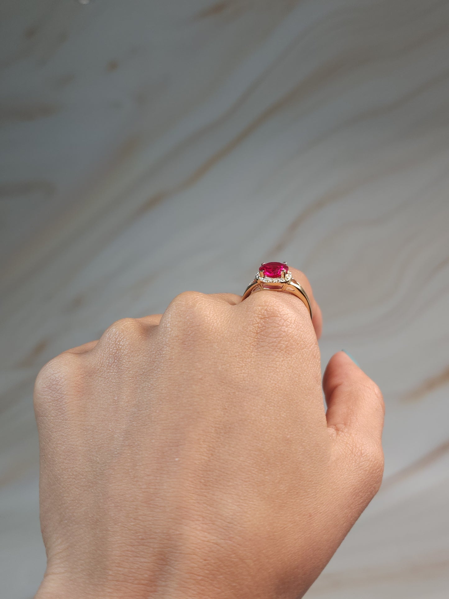 14Kt Gold 2 Ct Created Ruby & Diamond Halo Design Round Ring