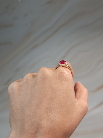 14Kt Gold 2 Ct Created Ruby & Diamond Halo Design Round Ring