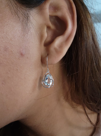 14Kt Gold Natural Aquamarine Teardrop Dangle Earrings