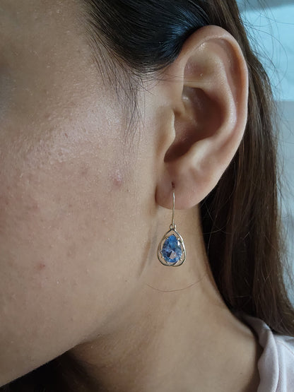 14Kt Gold 4 Ct Aquamarine Pear Teardrop Design Dangle Earrings