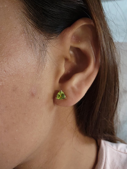 14Kt Gold Peridot Trillion Stud Earrings