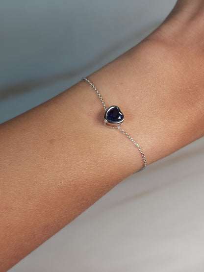 14Kt Gold Blue Sapphire Heart Bracelet