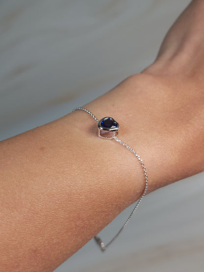 14Kt Gold Blue Sapphire Heart Bracelet
