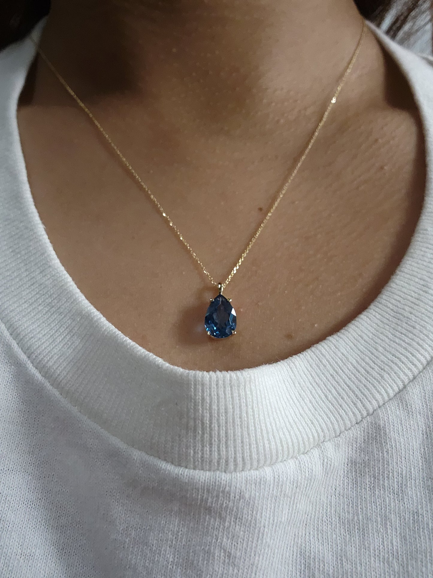 14Kt Gold London Blue Topaz Teardrop Pendant Necklace