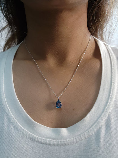 14Kt Gold London Blue Topaz Teardrop Pendant Necklace