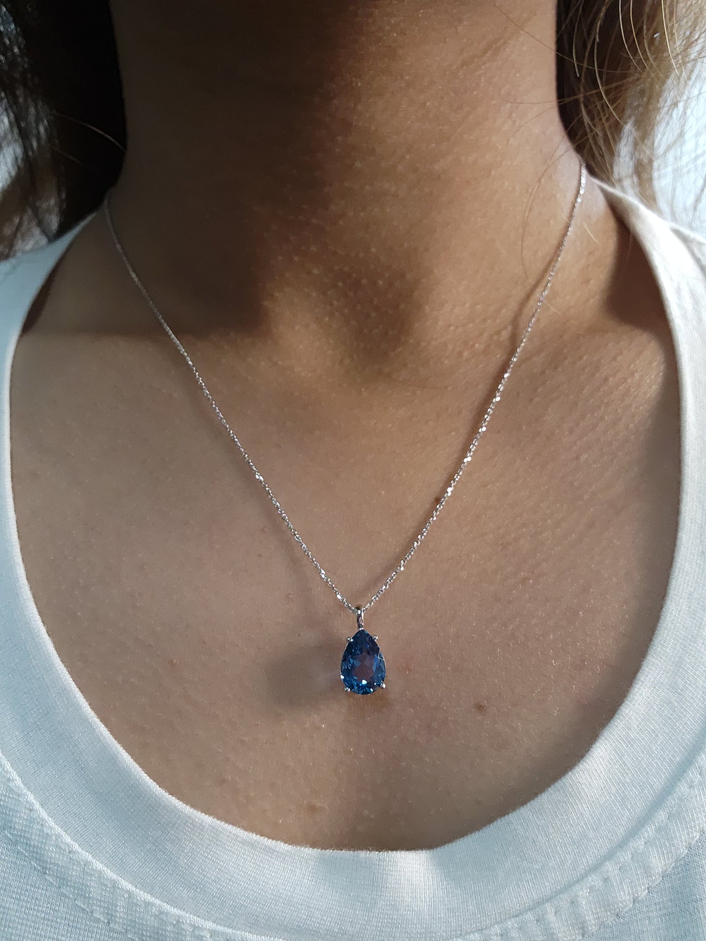 14Kt Gold London Blue Topaz Teardrop Pendant Necklace