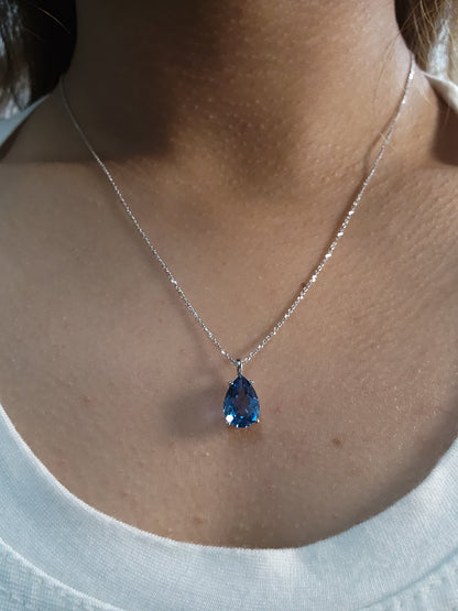 14Kt Gold London Blue Topaz Teardrop Pendant Necklace