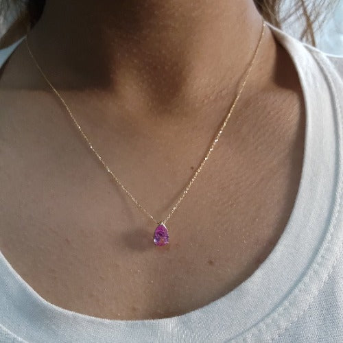 14Kt Gold Pink Sapphire Teardrop Necklace Pendant