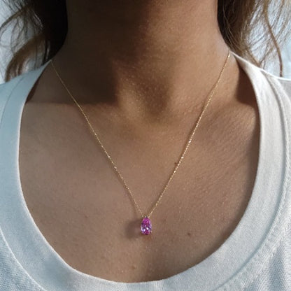 14Kt Gold Pink Sapphire Teardrop Necklace Pendant