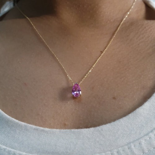 14Kt Gold Pink Sapphire Teardrop Necklace Pendant