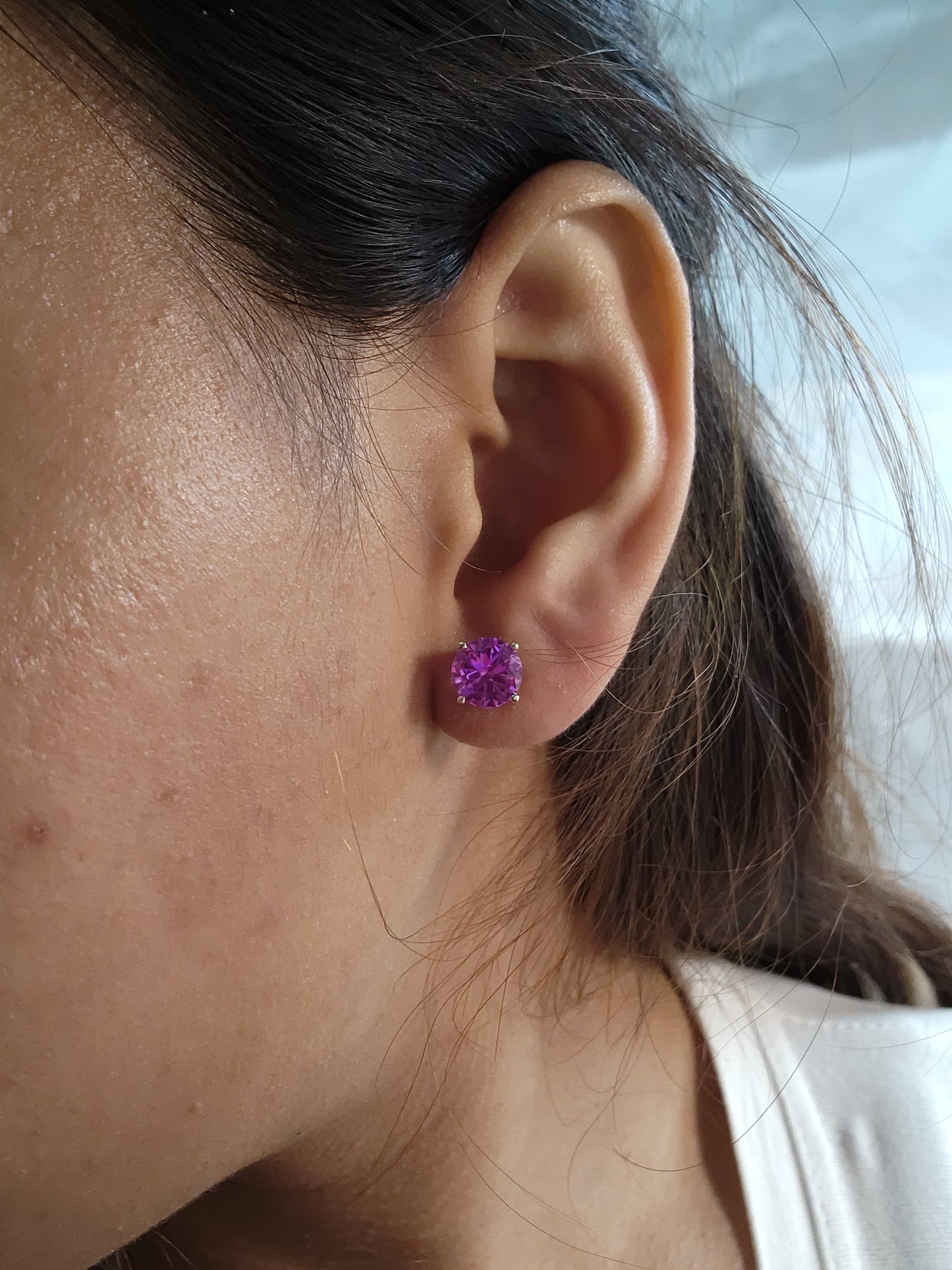 14Kt Yellow Gold Pink Sapphire Round Stud Earrings