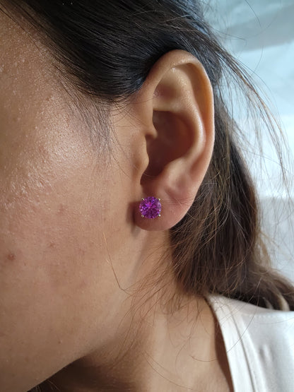 14Kt Yellow Gold Pink Sapphire Round Stud Earrings