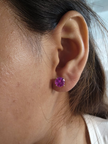 14Kt Yellow Gold Pink Sapphire Round Stud Earrings