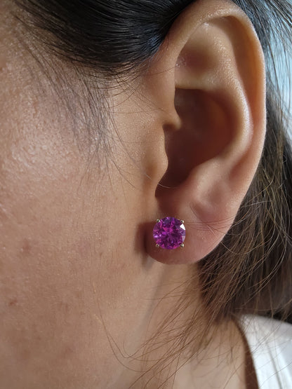 14Kt Yellow Gold Pink Sapphire Round Stud Earrings