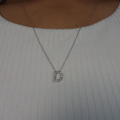 14Kt Gold Initial Letter Diamond Pendant Necklace