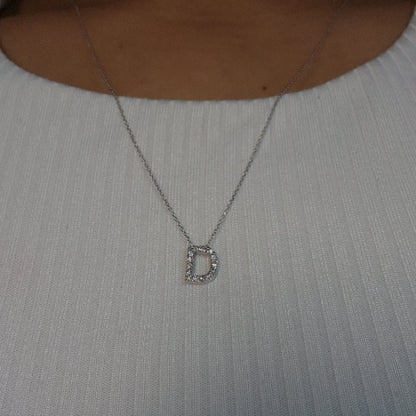 14Kt Gold Initial Letter Diamond Pendant Necklace