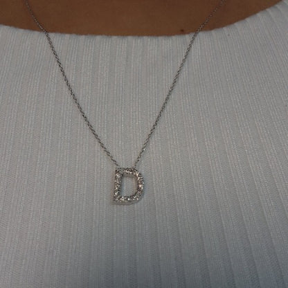 14Kt Gold Initial Letter Diamond Pendant Necklace