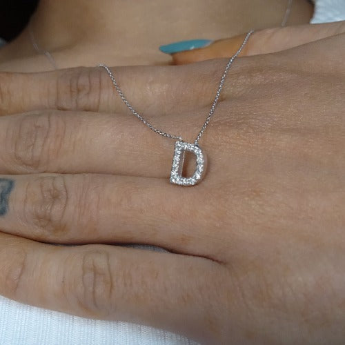 14Kt Gold Initial Letter Diamond Pendant Necklace