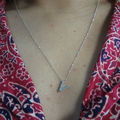 14Kt Gold Initial Letter Diamond Pendant Necklace