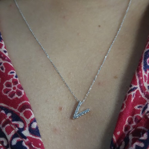 14Kt Gold Initial Letter Diamond Pendant Necklace