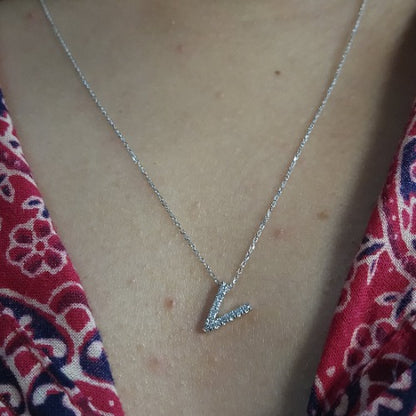 14Kt Gold Initial Letter Diamond Pendant Necklace