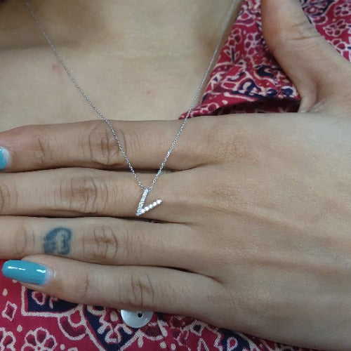 14Kt Gold Initial Letter Diamond Pendant Necklace