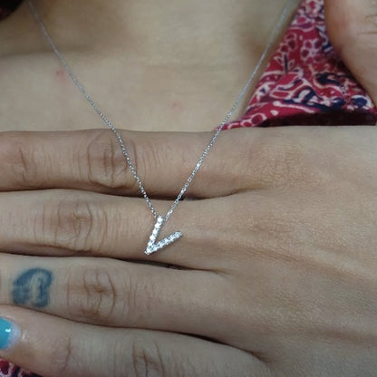 14Kt Gold Initial Letter Diamond Pendant Necklace