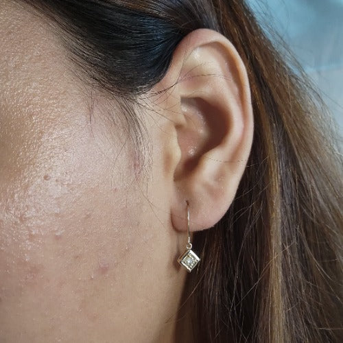 14Kt Gold Lab Grown Diamond Dangle Square Earrings