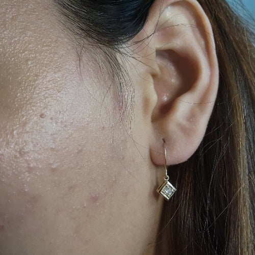 14Kt Gold Diamond Square Design Dangle Earrings