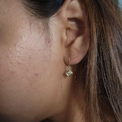 14Kt Gold Lab Grown Diamond Dangle Square Earrings