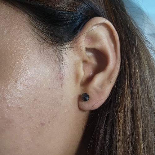 14Kt Gold 1.50 Ct Genuine Natural Rose Cut Black Diamond Round Stud Earrings