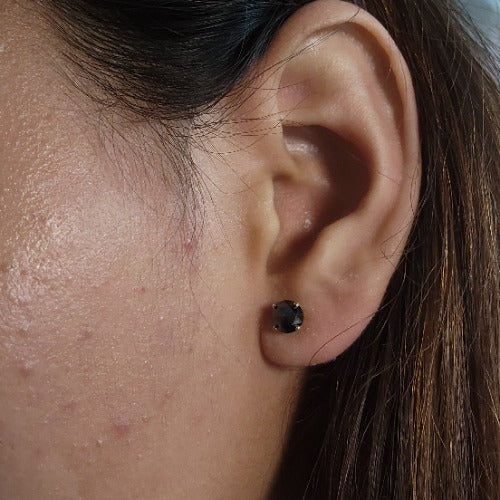 14Kt Gold 1.50 Ct Genuine Natural Rose Cut Black Diamond Round Stud Earrings