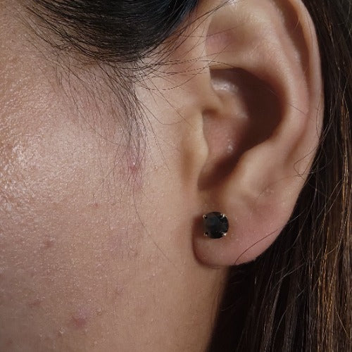 14Kt Gold 1.50 Ct Genuine Natural Rose Cut Black Diamond Round Stud Earrings