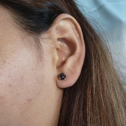 14Kt Gold 1.50 Ct Genuine Natural Rose Cut Black Diamond Round Stud Earrings