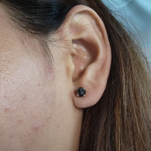 14Kt Gold 1.50 Ct Genuine Natural Rose Cut Black Diamond Round Stud Earrings