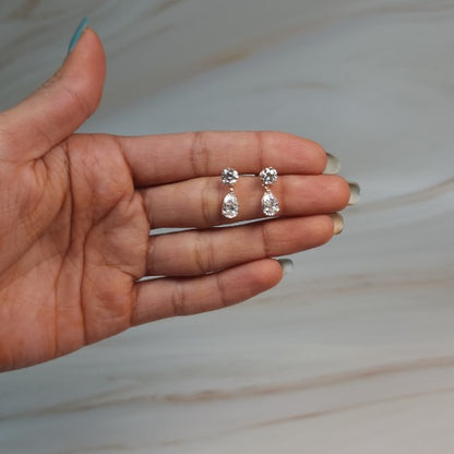 14Kt Gold 3 Prong 2.44 Ct 2 Stone Pear & Round Earrings Lab Grown Diamond Studs