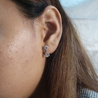 14Kt Gold 3 Prong 2.44 Ct 2 Stone Pear & Round Earrings Lab Grown Diamond Studs