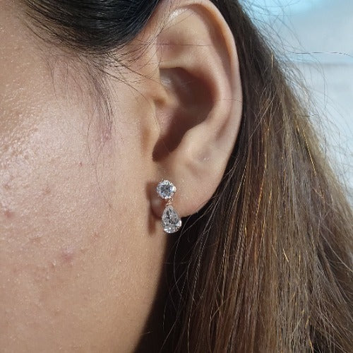 14Kt Gold 3 Prong 2.44 Ct 2 Stone Pear & Round Earrings Lab Grown Diamond Studs