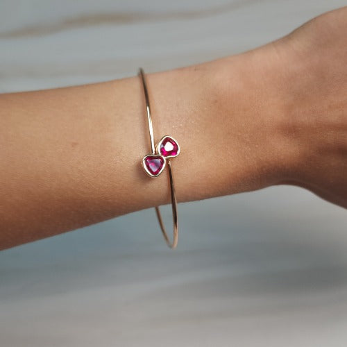 14Kt Gold Created Ruby Heart Bezel Bangle Bracelet