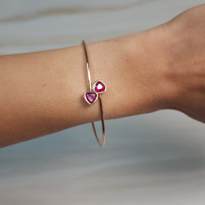 14Kt Gold Created Ruby Heart Bezel Bangle Bracelet
