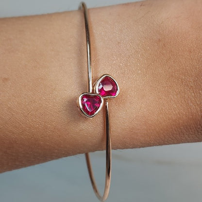 14Kt Gold Created Ruby Heart Bezel Bangle Bracelet